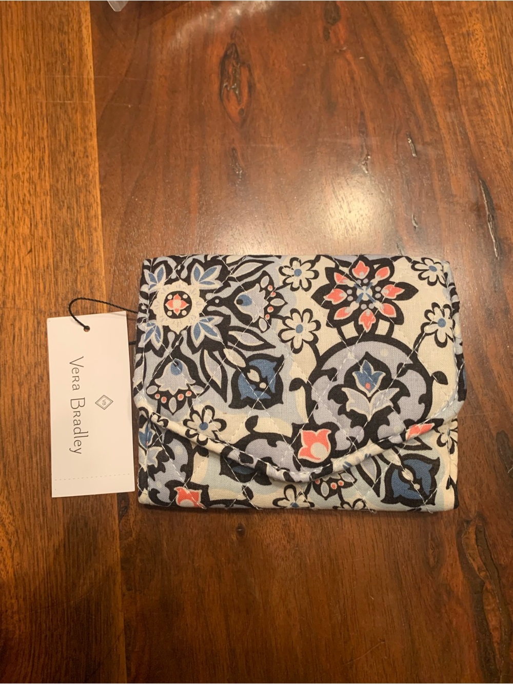 Vera Bradley Quilted Floral RFID Wallet - Cream, Blue, Coral, Black